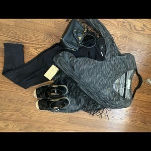 Vintage Havana Grey Top with Black Fringe accents